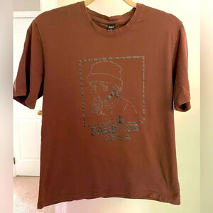 RUMWE 100% cotton S tee Brown shortsleeve “SADBOYS” graphic in black